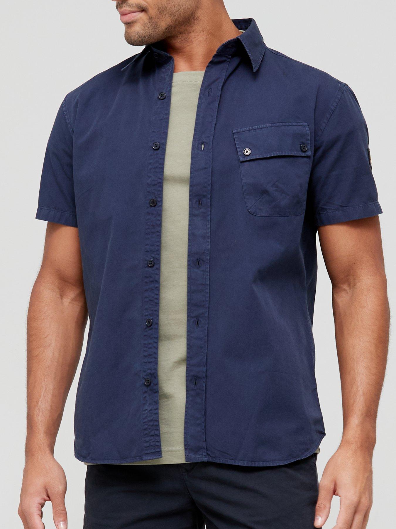 dark blue button up shirt