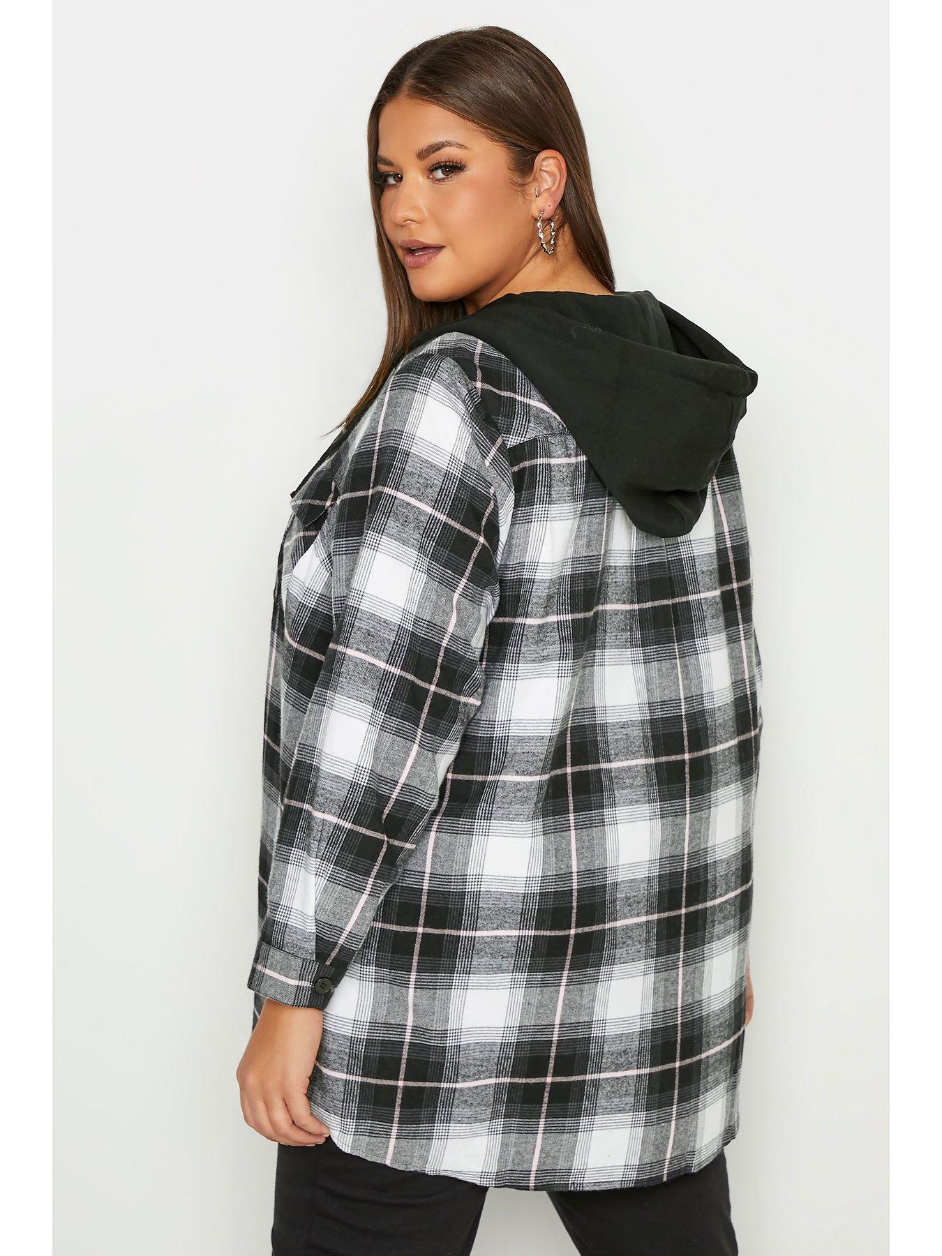 Women Yours Hooded Check Shirt - White