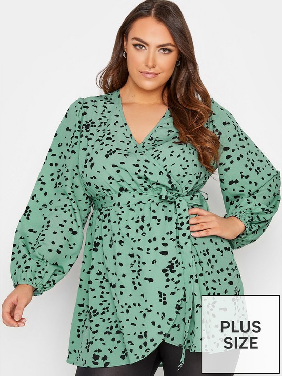 front image of yours-balloon-long-sleeve-wrap-top-jade