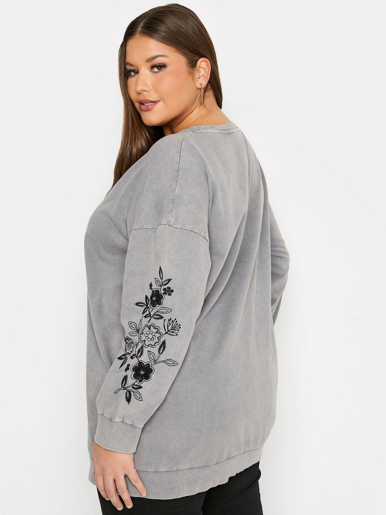 Hoodies & Sweatshirts Yours Floral Sleeve Sweatshirt - Grey