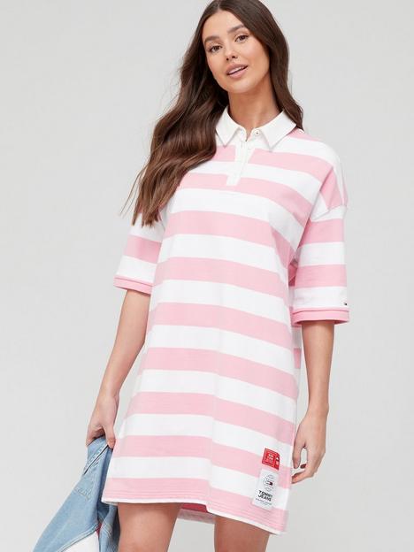 tommy-jeans-pstripe-oversized-rugby-polo-dress-ndash-pink-whitenbspp