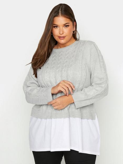 yours-poplin-skirted-hem-cable-knit-grey