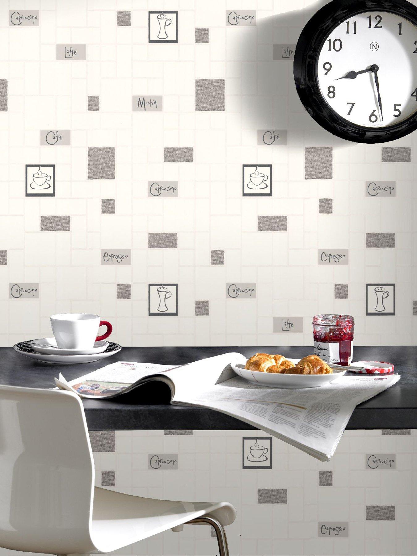 Product photograph of Contour Caf Eacute Culture Grey Kitchen And Bathroom Wallpaper from very.co.uk