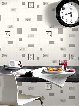 Product photograph of Contour Cafe Culture Grey Kitchen Amp Bathroom Wallpaper from very.co.uk