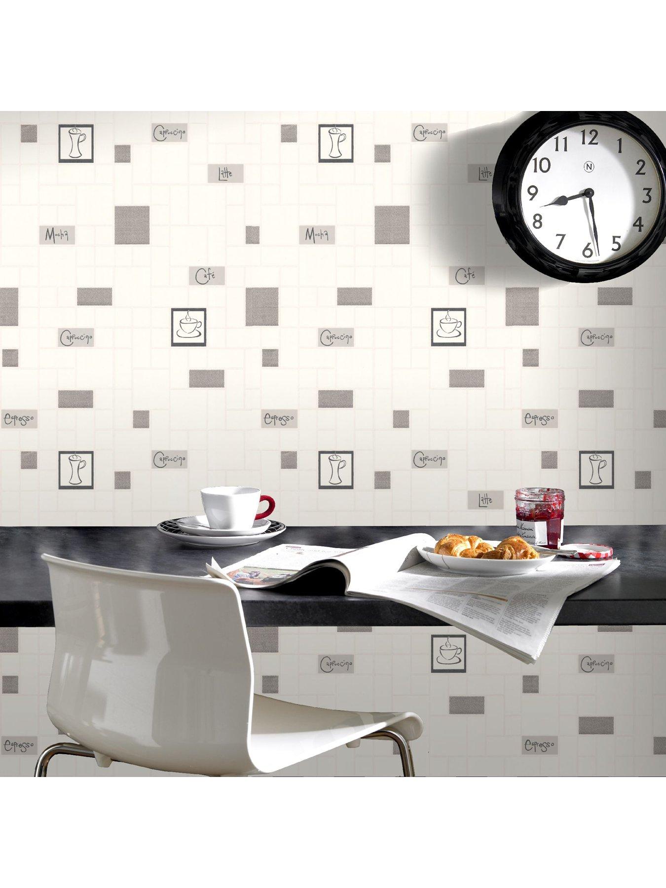 Contour Cafe Culture Grey Kitchen & Bathroom Wallpaper very.co.uk