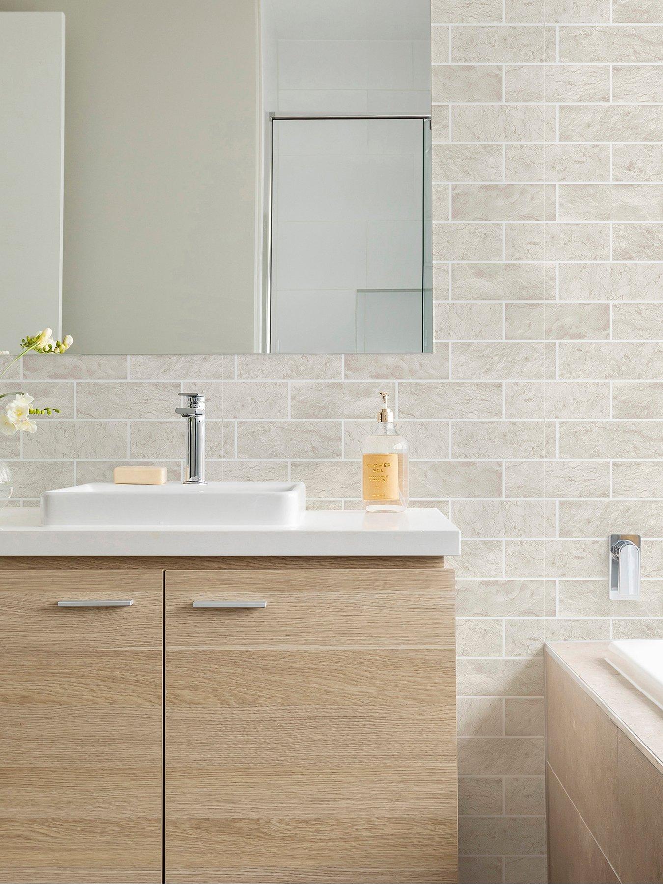 Product photograph of Contour Natural Tile Kitchen Amp Bathroom Wallpaper from very.co.uk