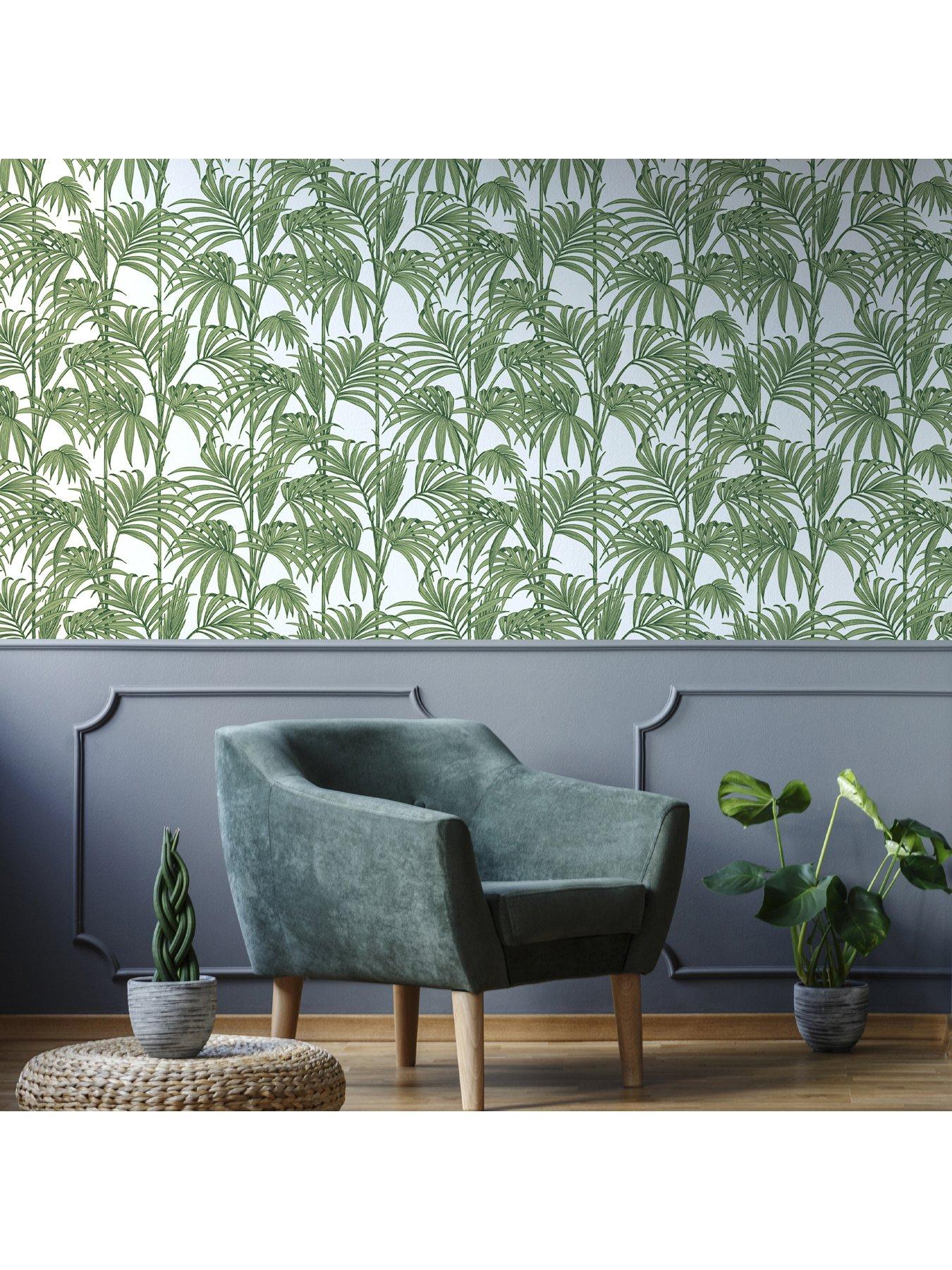 Product photograph of Julien Macdonald Honolulu Palm Green Designer Wallpaper from very.co.uk
