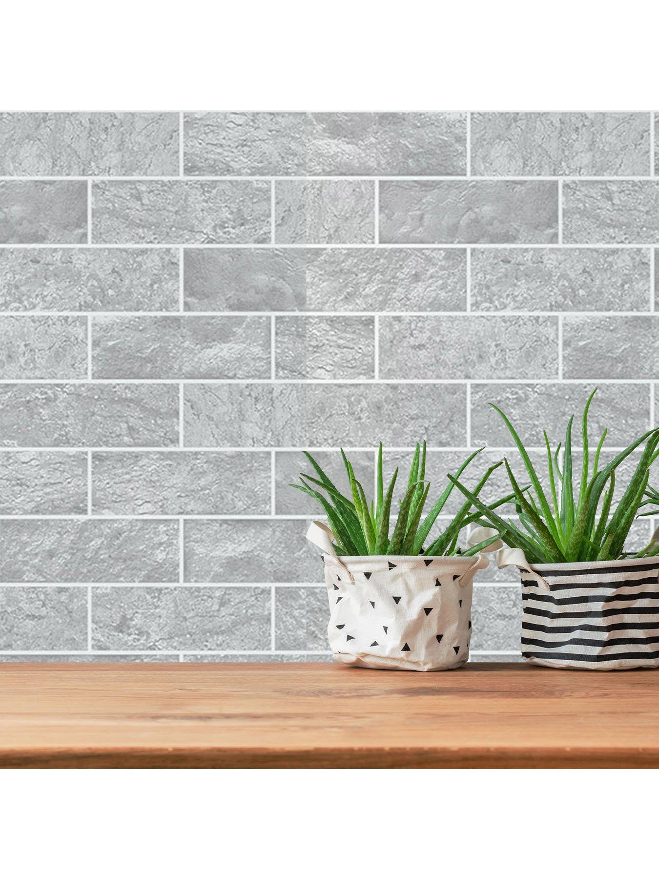 Contour Grey Tile Kitchen & Bathroom Wallpaper very.co.uk