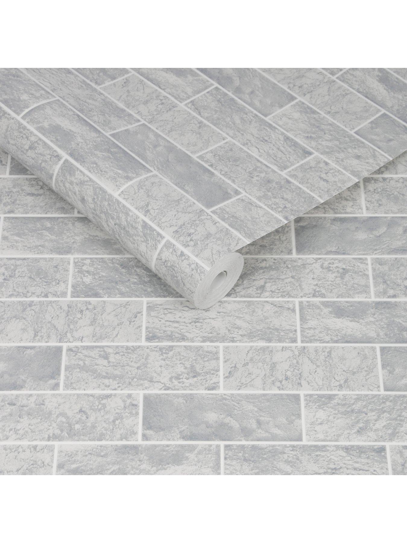 Image 2 of 3 of Contour Grey Tile Kitchen &amp; Bathroom Wallpaper