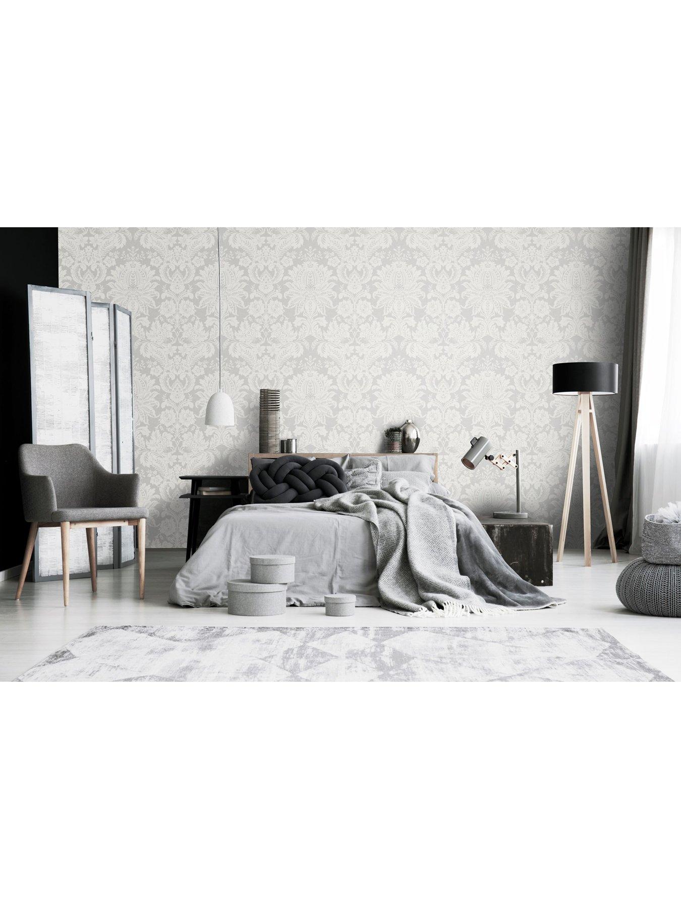 undefined Venetian Damask Grey Wallpaper