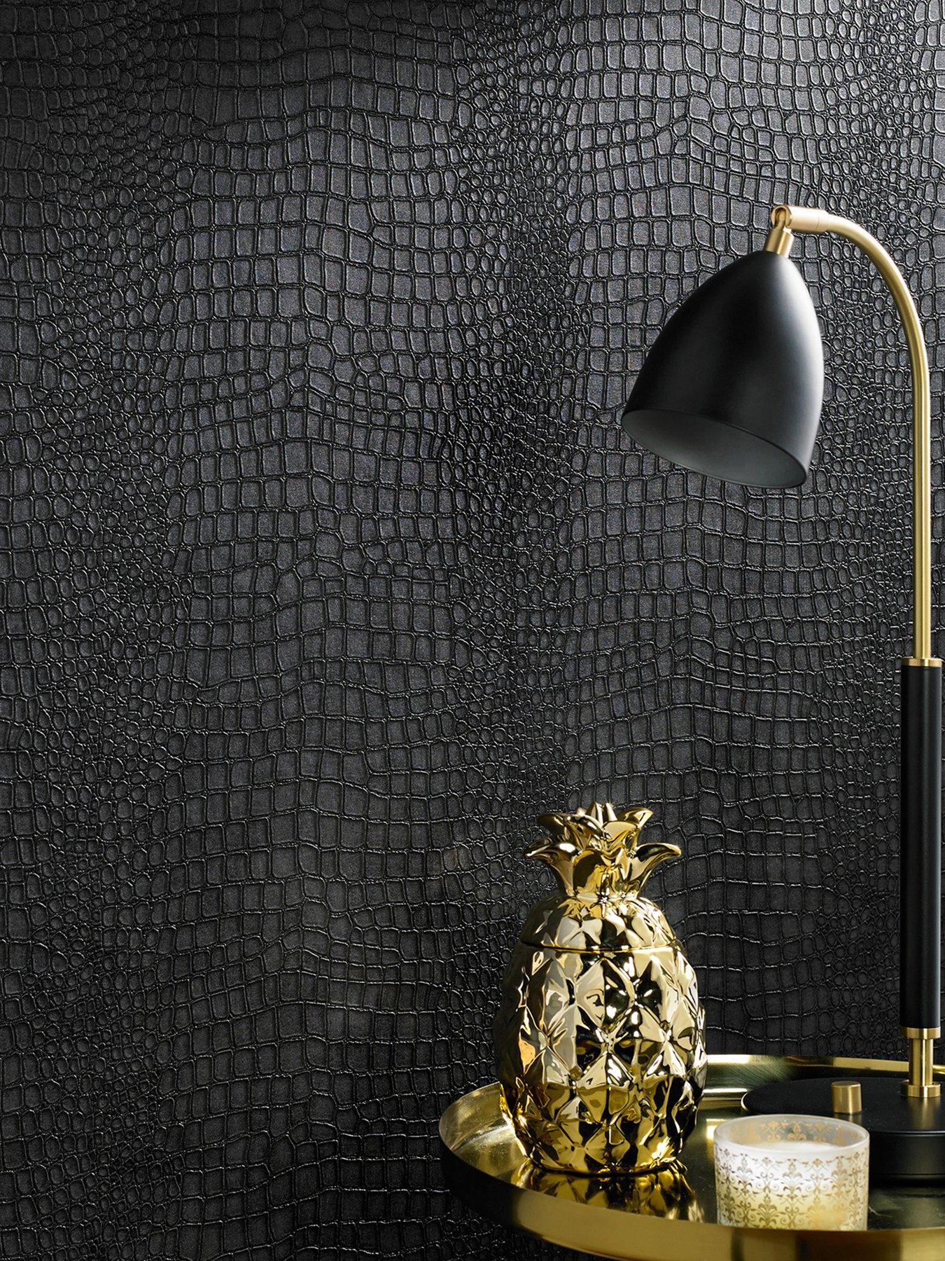 Product photograph of Superfresco Easy Crocodile Skin Wallpaper In Black from very.co.uk