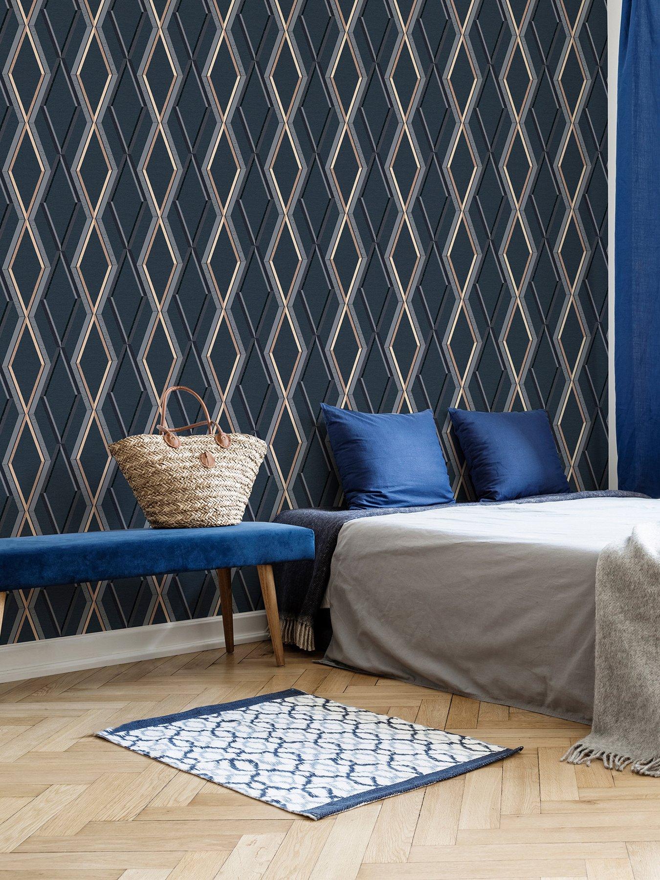 undefined Prestige Geo Navy Wallpaper