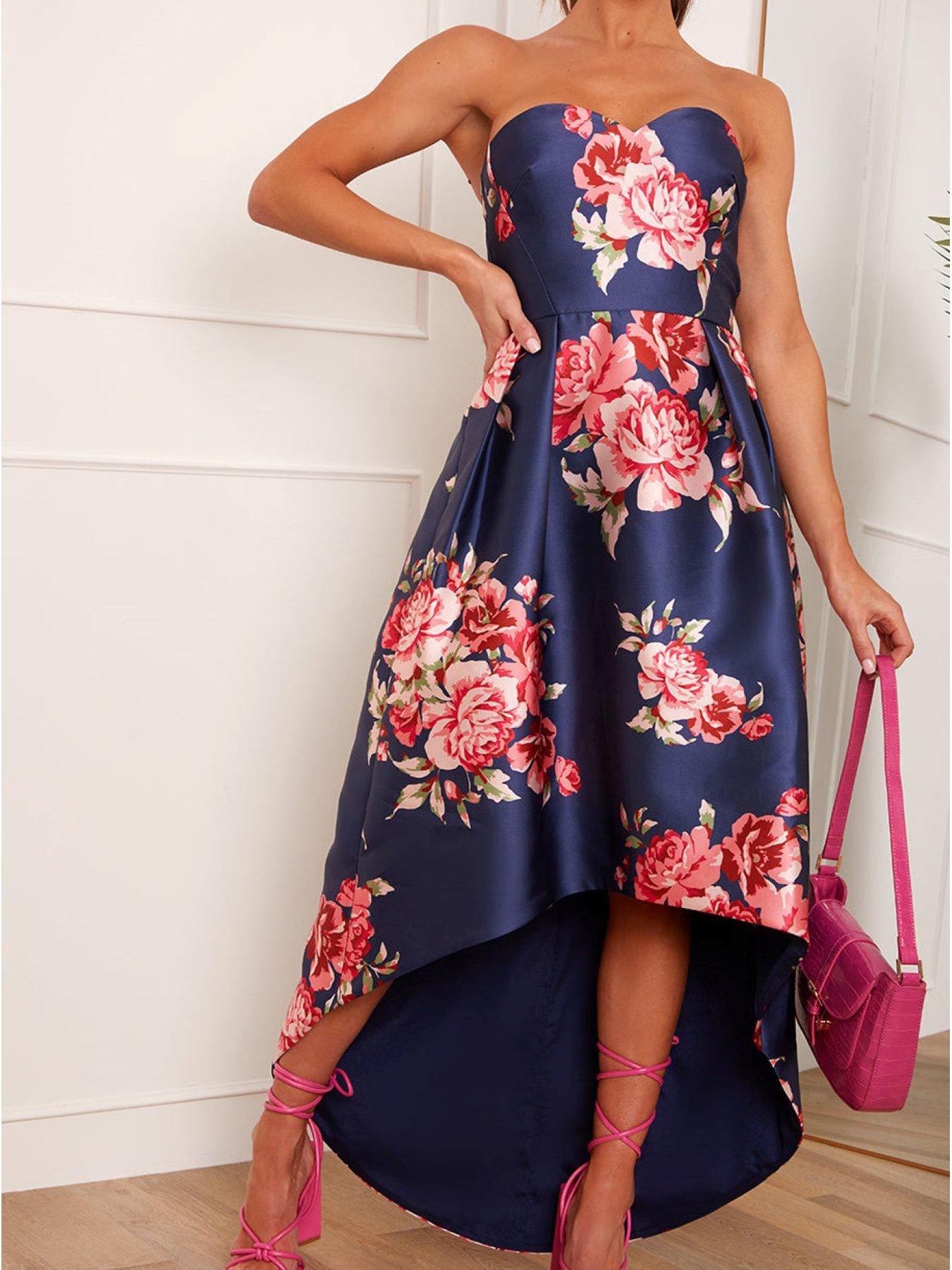 Navy dip shop hem dress