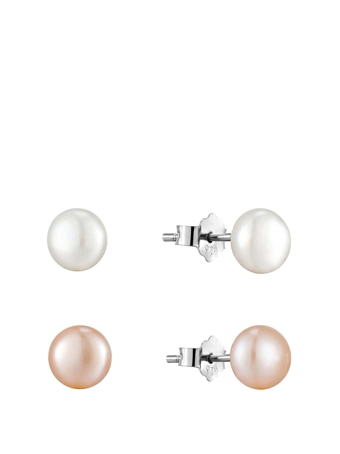 Product photograph of The Love Silver Collection Sterling Silver 2pk 7mm Pink Amp White Freshwater Pearl Stud Earrings from very.co.uk