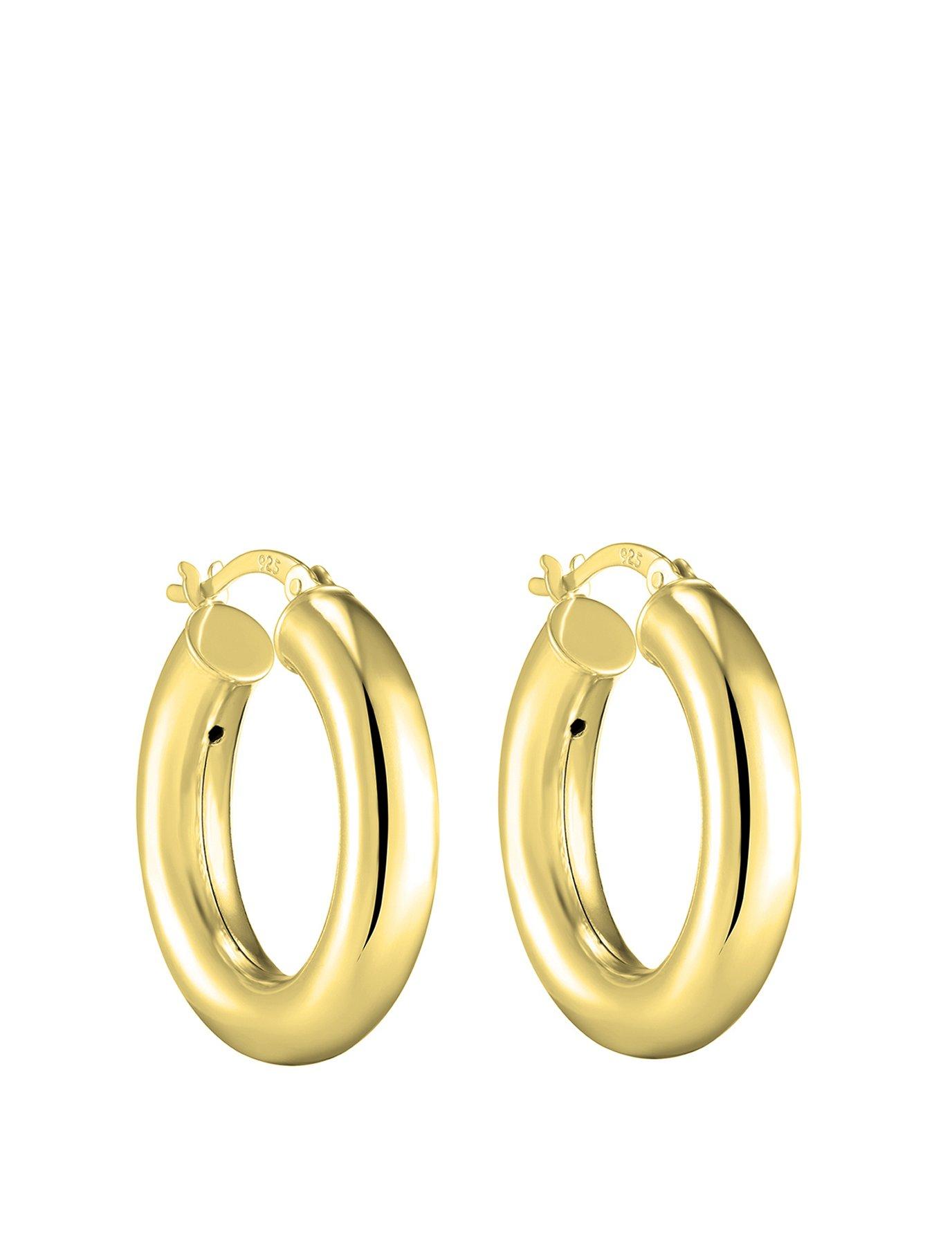 Jewellery & watches 18ct Gold Plated Sterling Silver 25mm Round Tube Hoop Creole Earrings