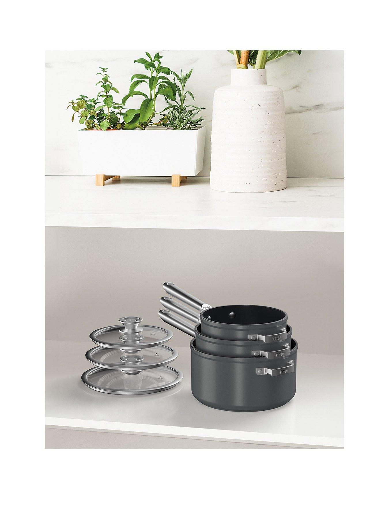 Product photograph of Ninja Foodi Zerostick Stackable 3 Piece Set - 16 18 20cm Saucepans Non Stick - C53000uk from very.co.uk