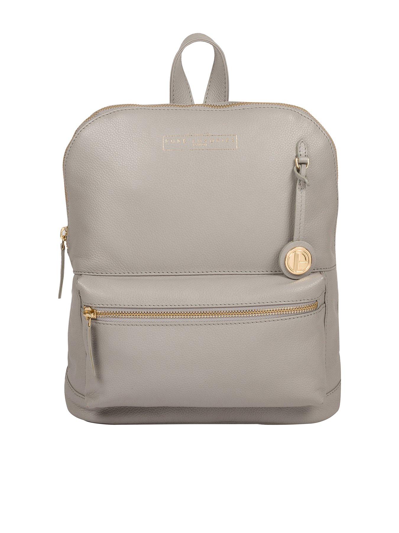  Kinsely Leather Zip Round Backpack - Grey