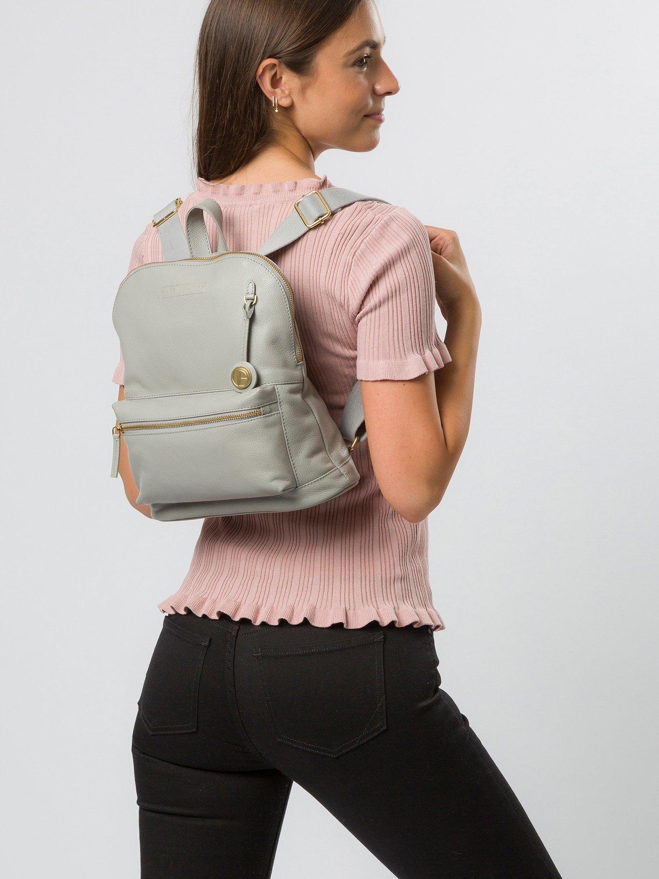 Kinsely Leather Zip Round Backpack - Grey