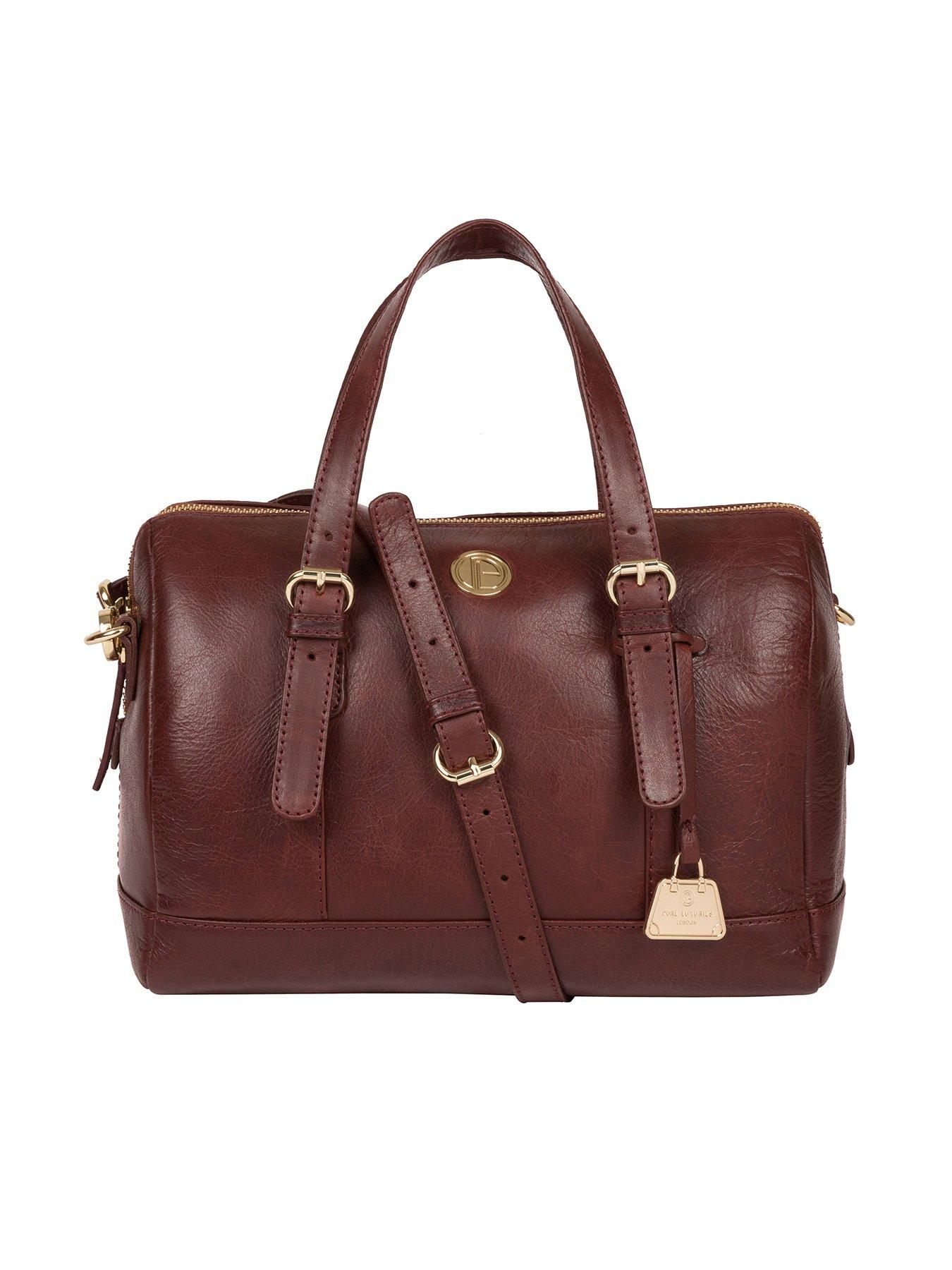  Iris Leather Zip Top Handbag - Chestnut
