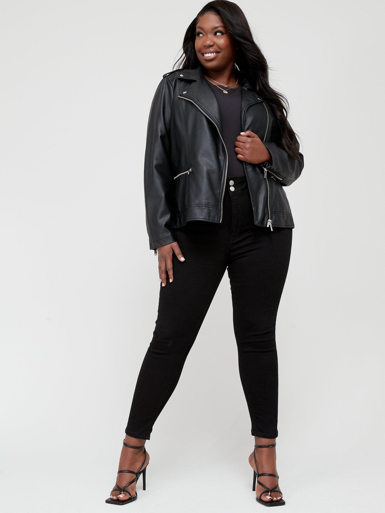 V by Very Curve PU Biker Jacket - Black