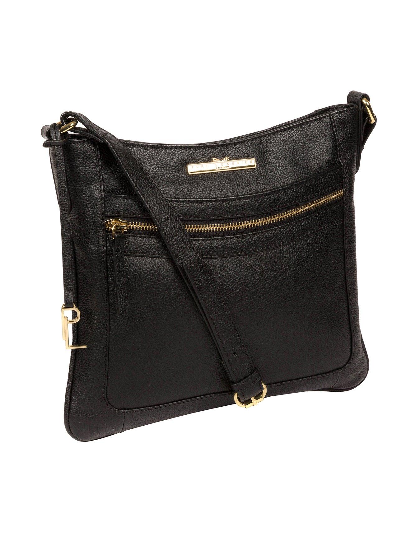 Pure Luxuries London Lewes Leather Zip Top Cross Body Bag Black
