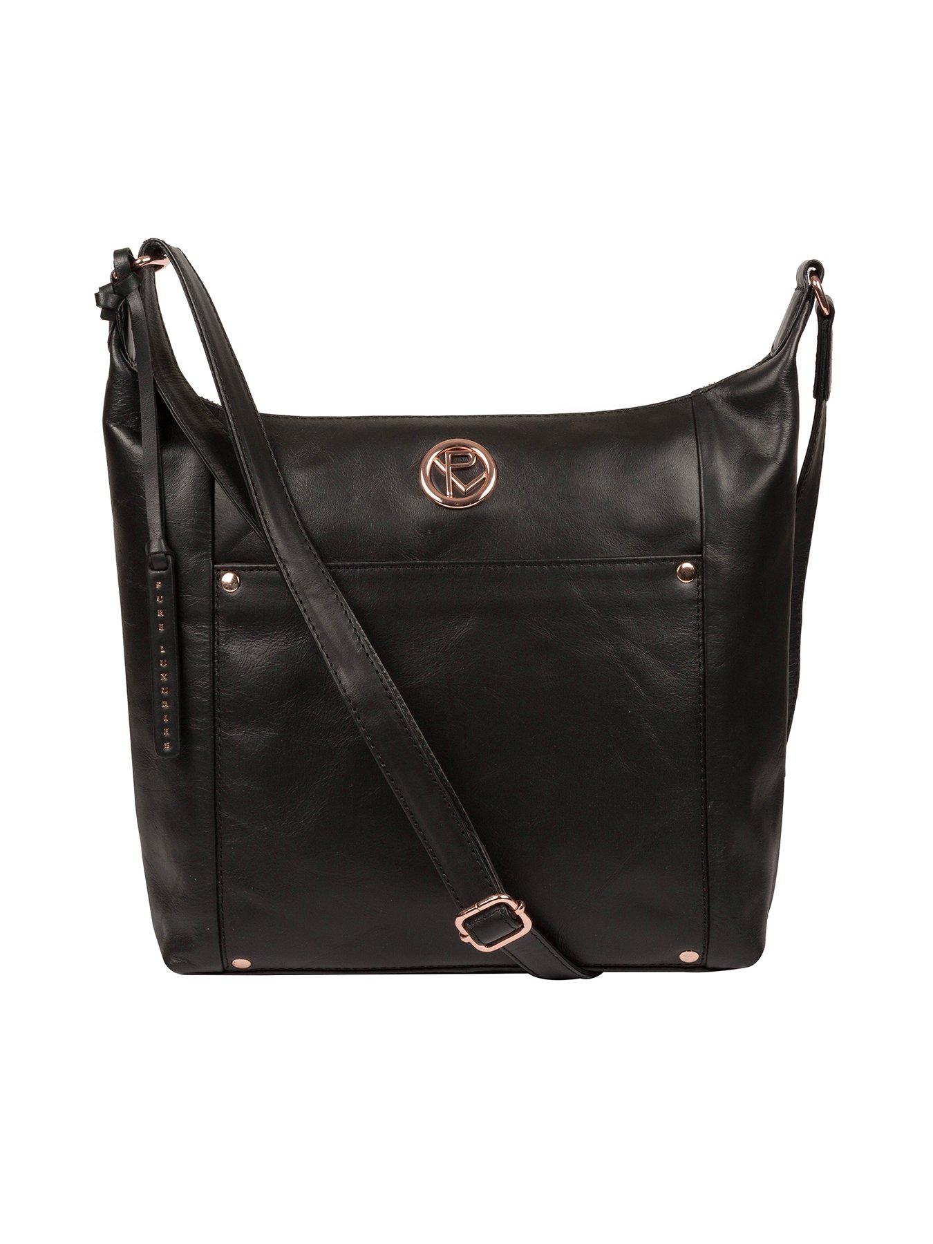 Women Miro Leather Zip Top Shoulder Bag - Black