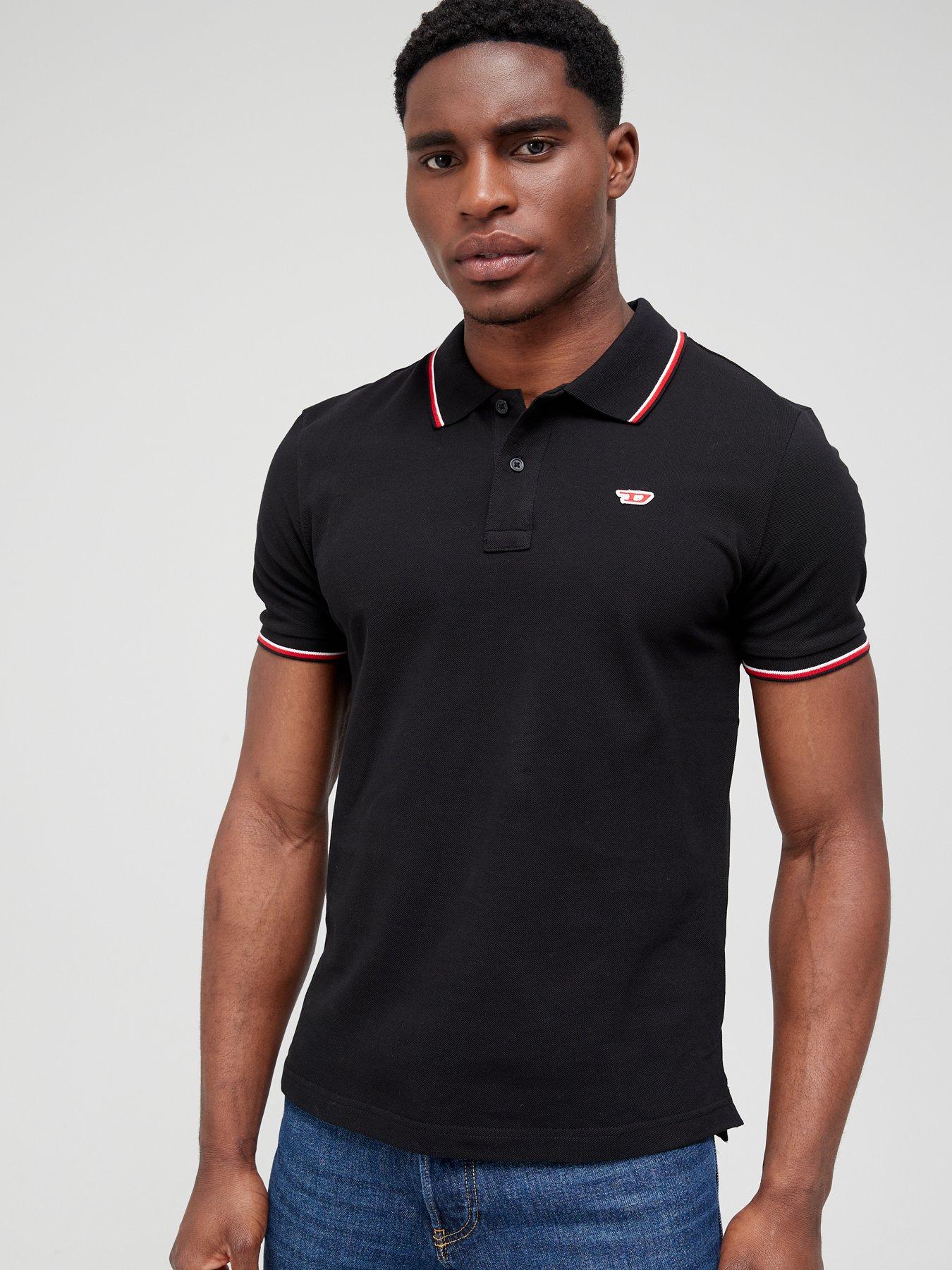 Diesel Small Logo Tipped Polo Shirt - Black | very.co.uk