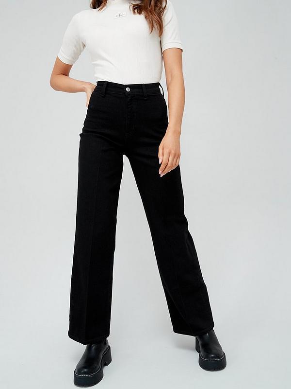 Calvin Klein High Rise Wide Leg Jeans - Black 
