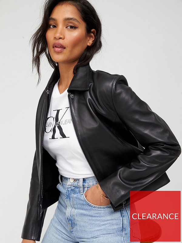 Calvin Klein Leather Minimal Biker Jacket - Black 
