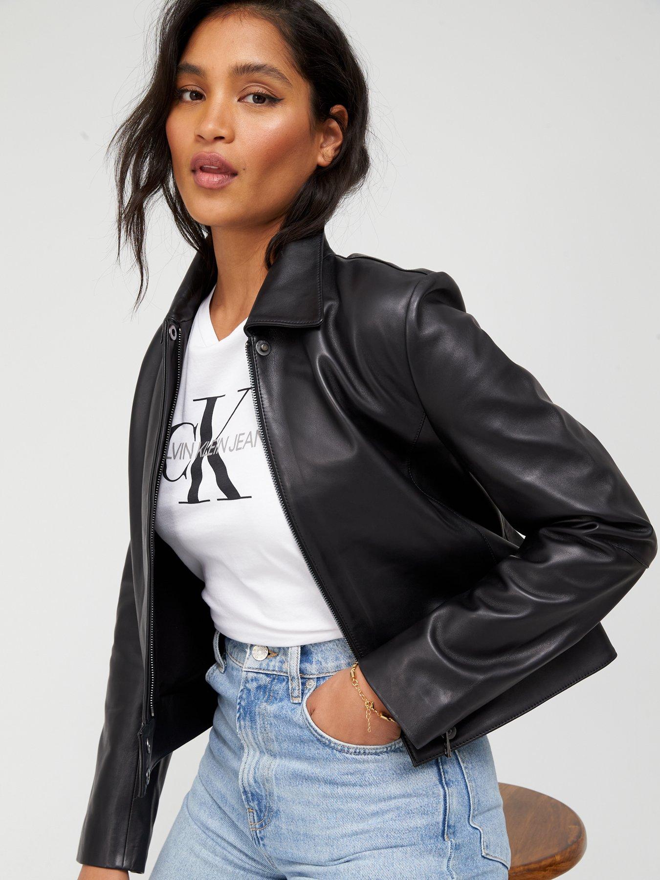 Calvin Klein Leather Minimal Biker Jacket - Black 