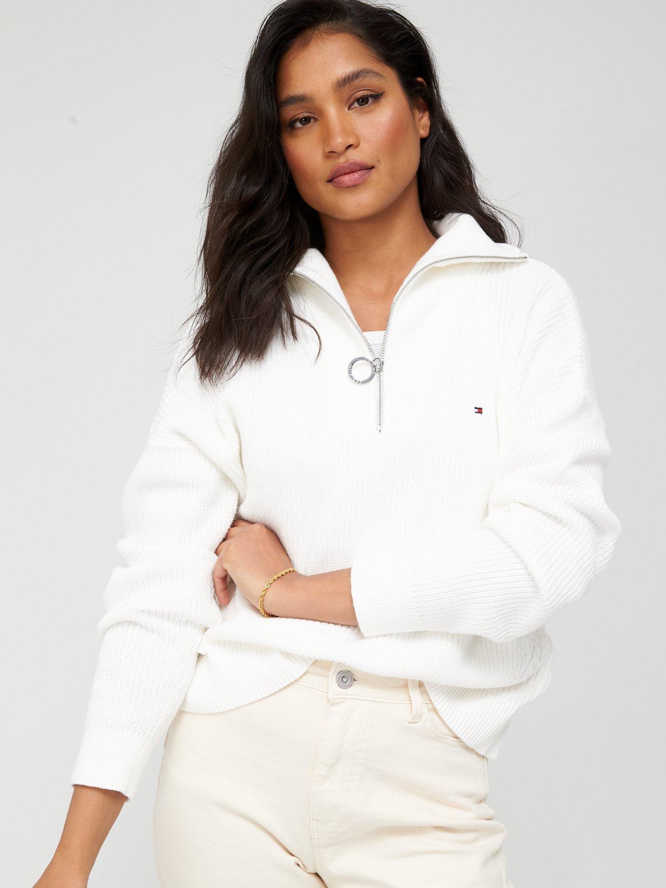 Tommy Hilfiger Hayana Cable Zip Up Sweater - White | very.co.uk