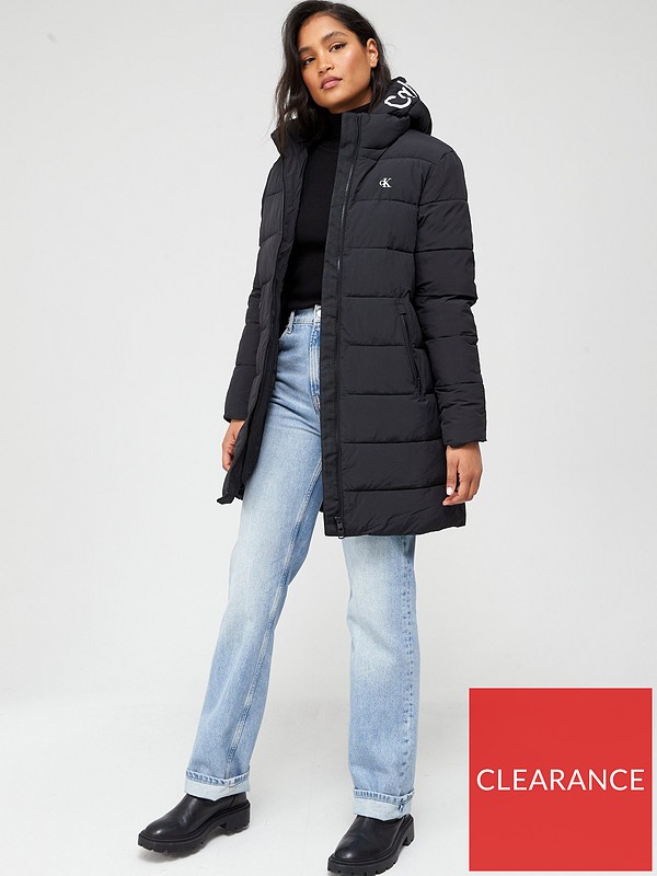 Calvin Klein Jeans Logo Hood Padded Coat - Black 
