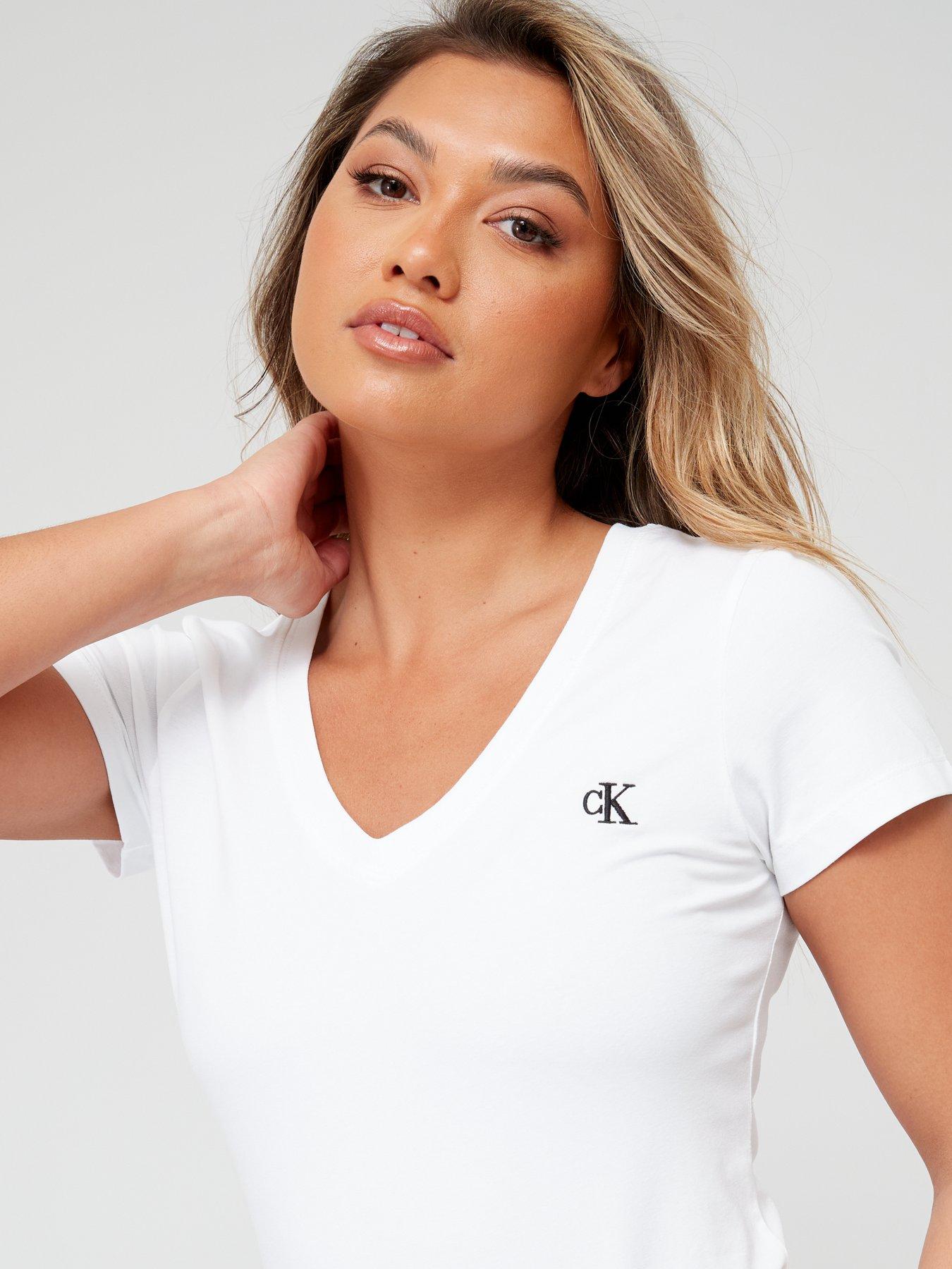 Calvin Klein Jeans V-Neck T-Shirt - White | Very