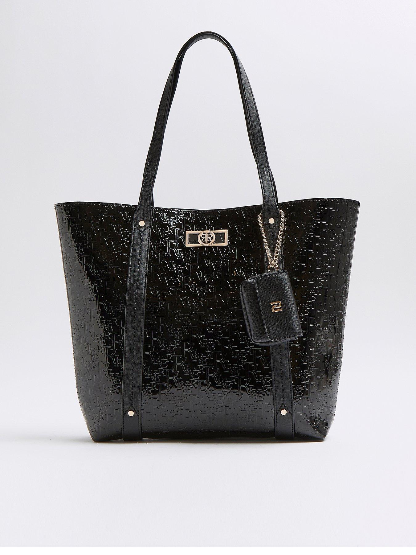  Embossed Patent Shopper Bag - Black