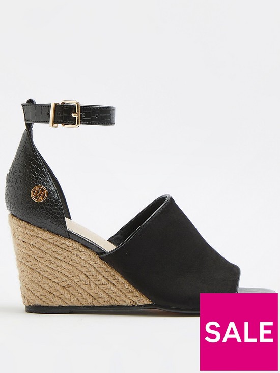 front image of river-island-open-toe-wedge-black