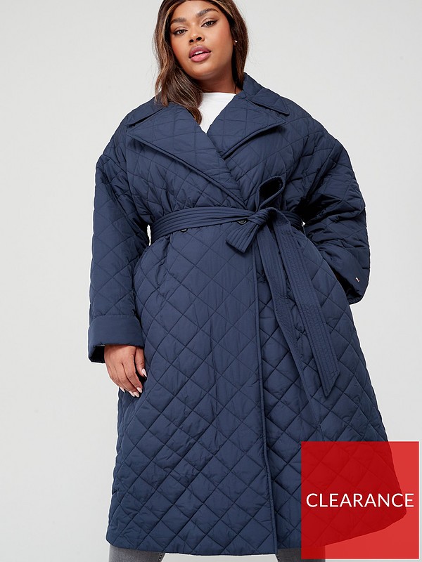 Tommy Hilfiger Curve Relaxed Sorona Quilted Trench Coat - Blue