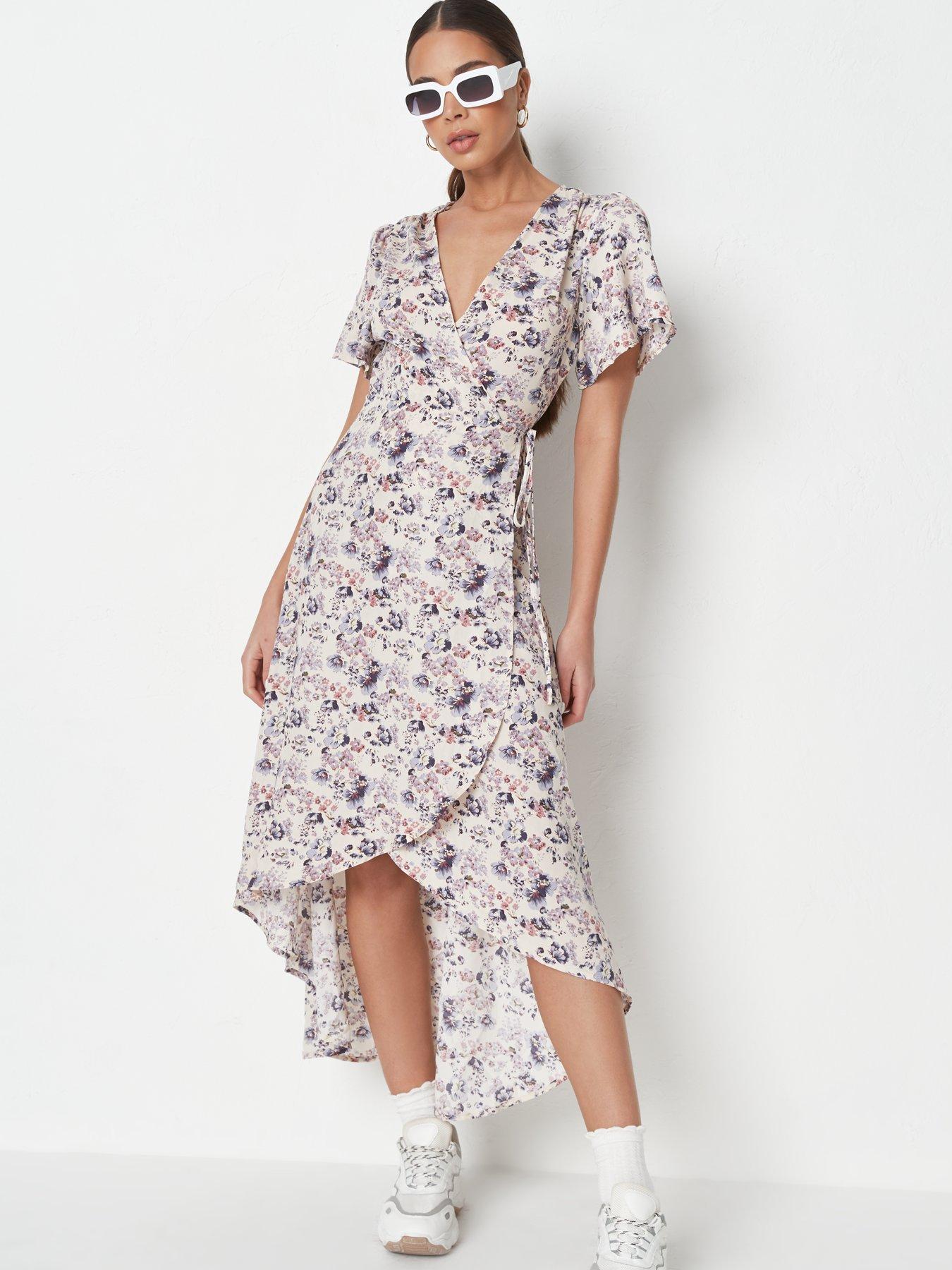  Missguided Floral High Low Puff Sleeve Midaxi Dress - Multi