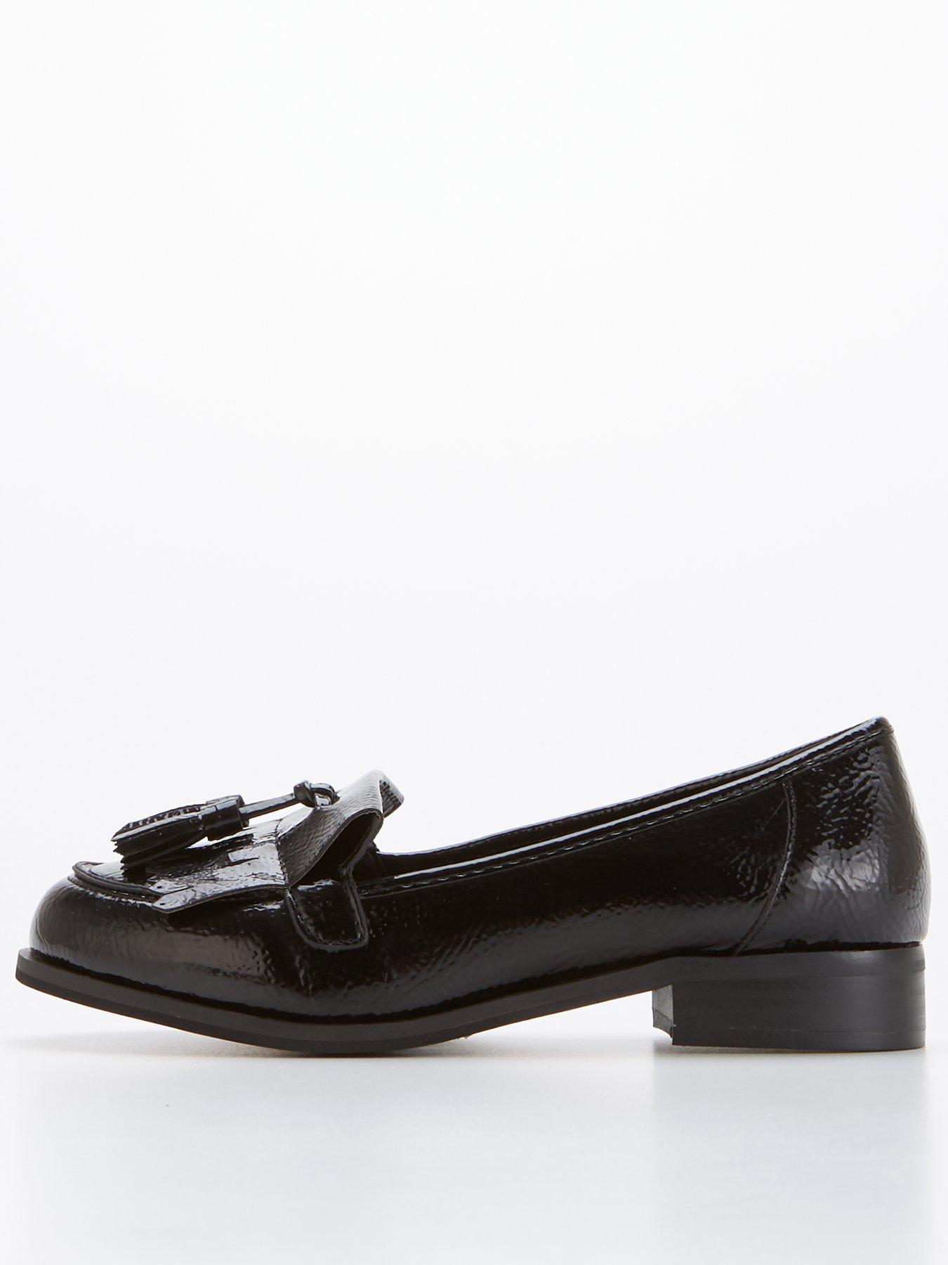 Ladies black wide fit loafers sale