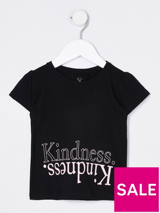 front image of river-island-mini-mini-girls-kindness-puff-sleeve-t-shirt--nbspblack