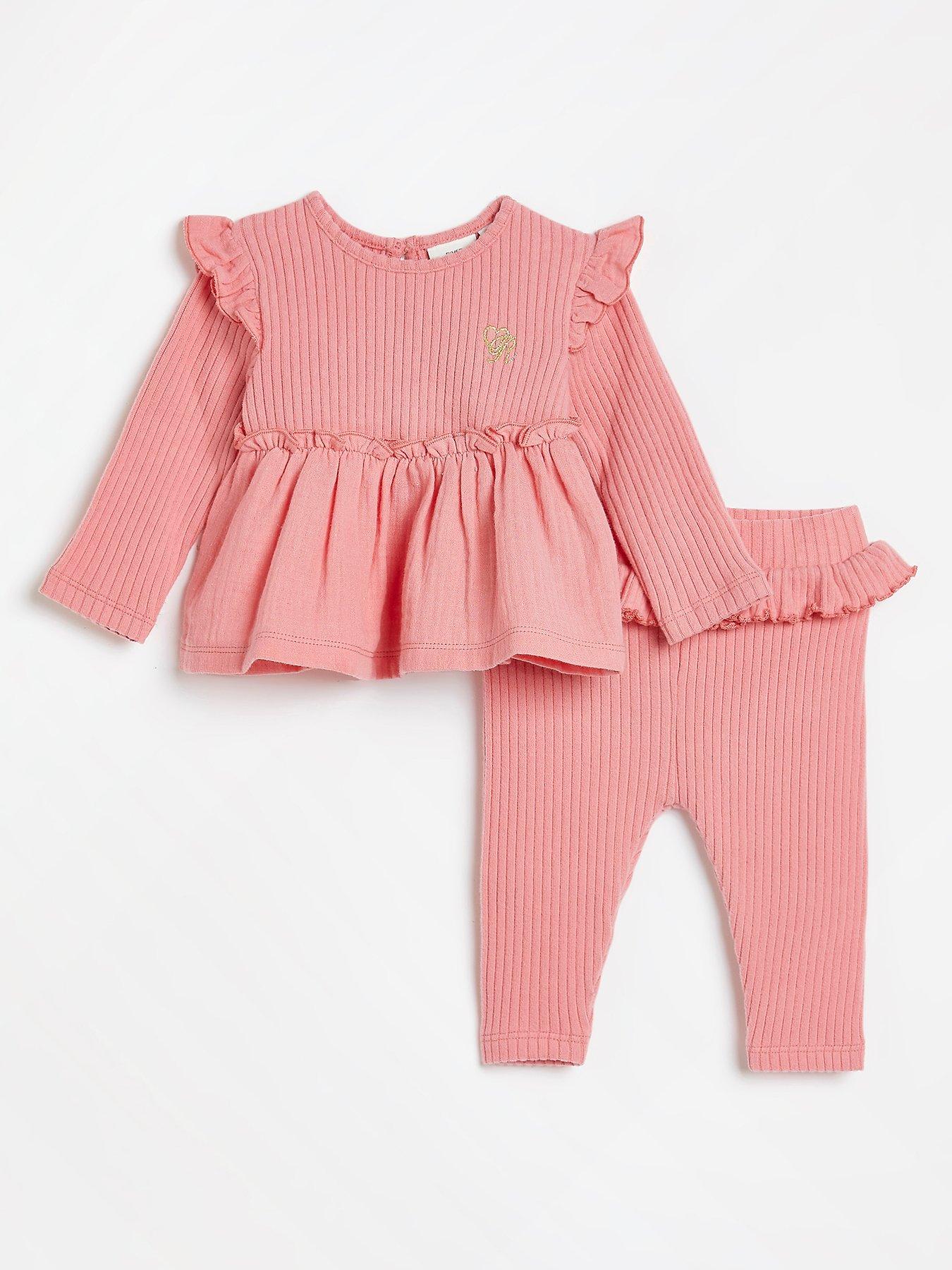 Baby Clothes Peplum Textured Long Sleeve Set - Pink