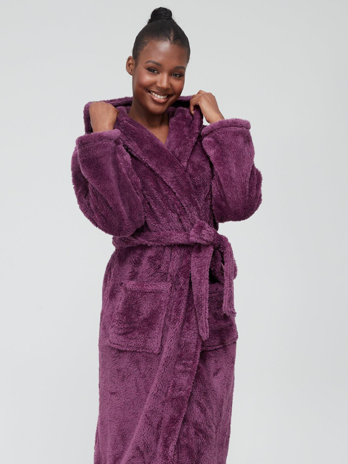 Ladies Lilac Purple Spot Super Soft Bath Robe Dressing Gown Size L/XL 