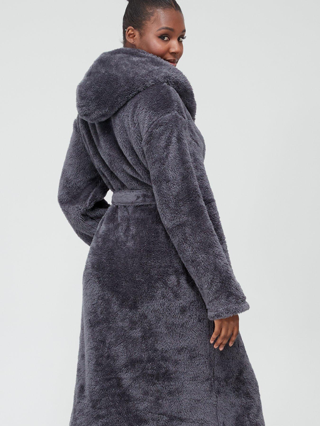 V by Very Longline Hooded Dressing Gown - Charcoal | very.co.uk