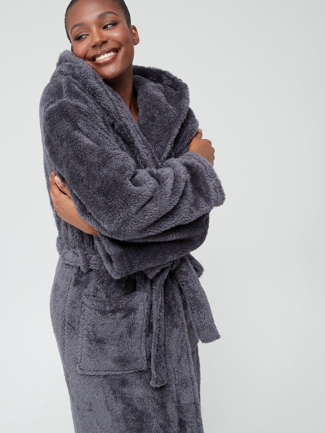 Longline Hooded Dressing Gown Charcoal