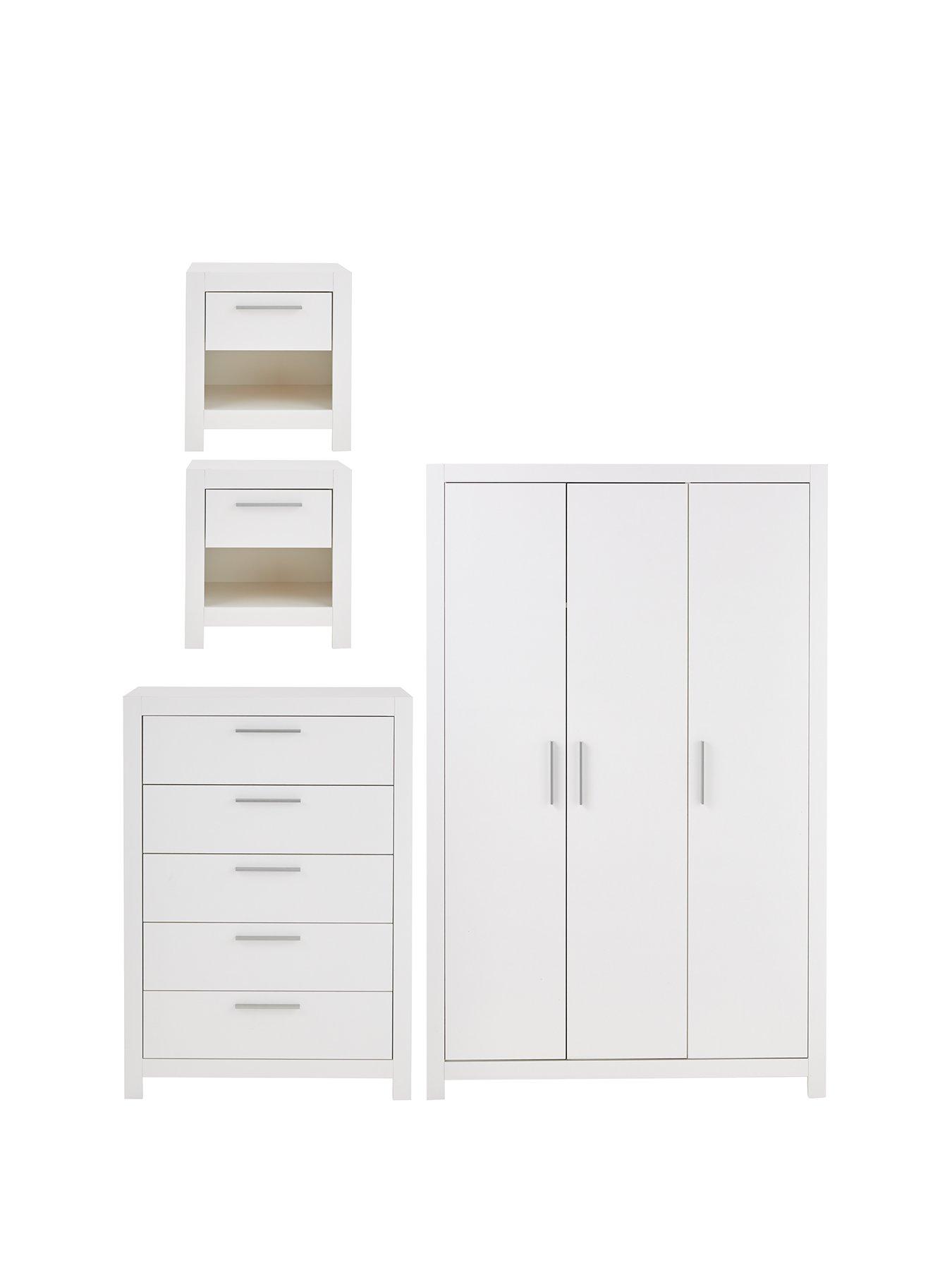 Furnituremaxi Country Style 4-Piece Wardrobe Set Bedroom Furniture Chest of Drawers Bedside Table White 