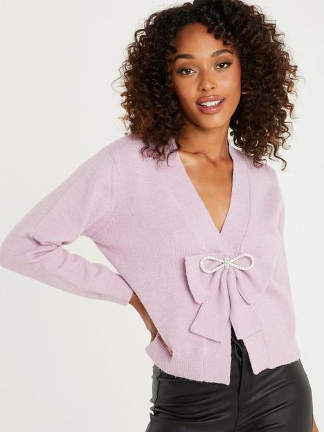 quiz-bow-detail-knitted-cardigan