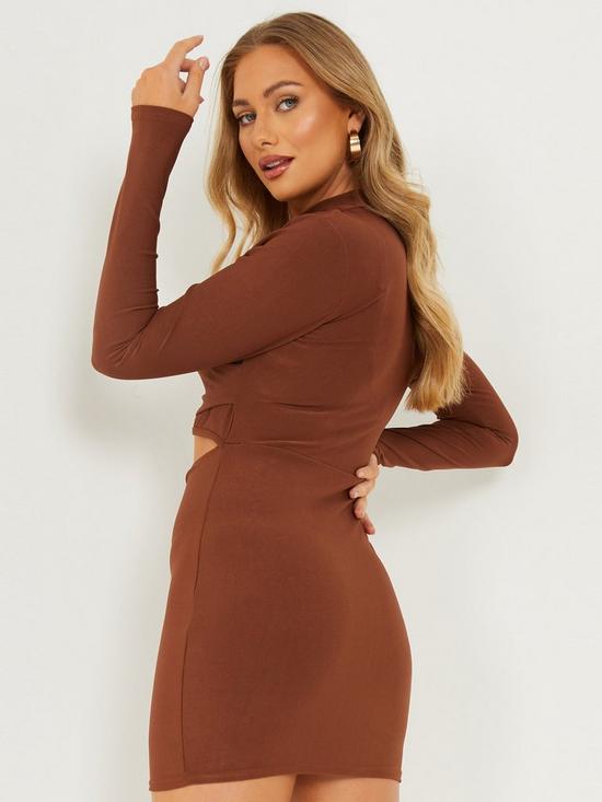stillFront image of quiz-long-sleeve-cut-out-dress