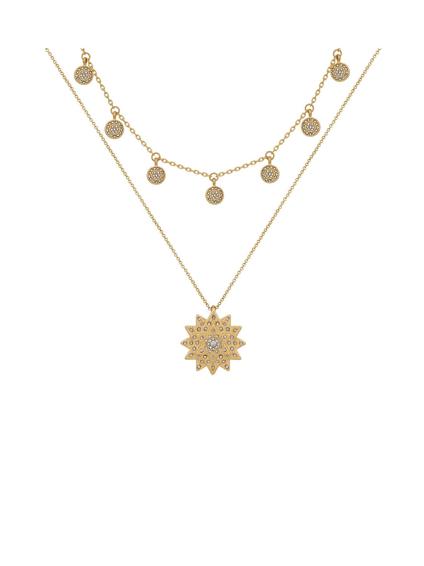 Women Gold Layered Star and Boho Coin Necklace