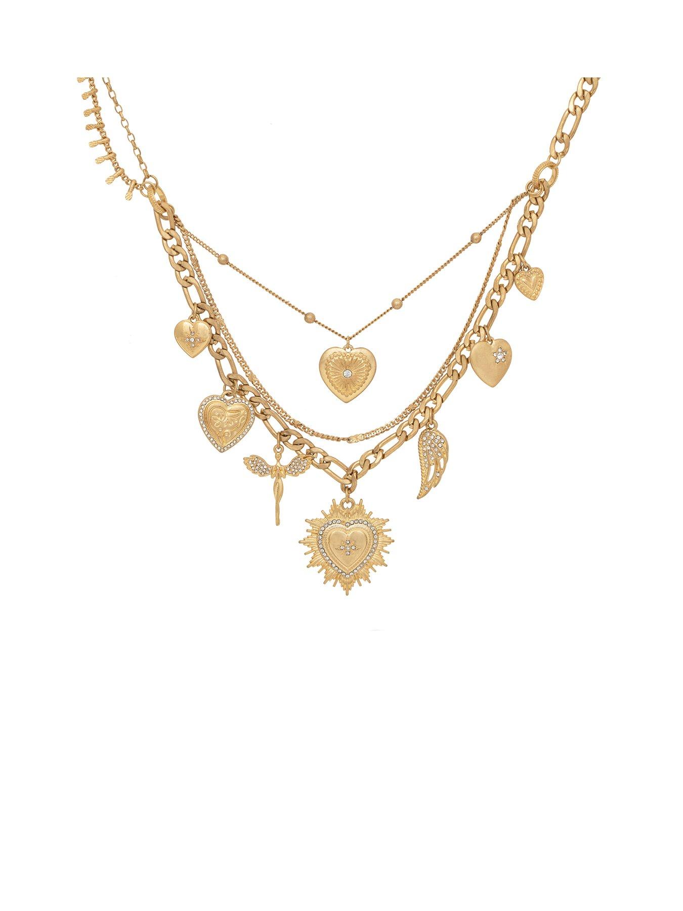 Gold Heart On Fire Layered Necklace