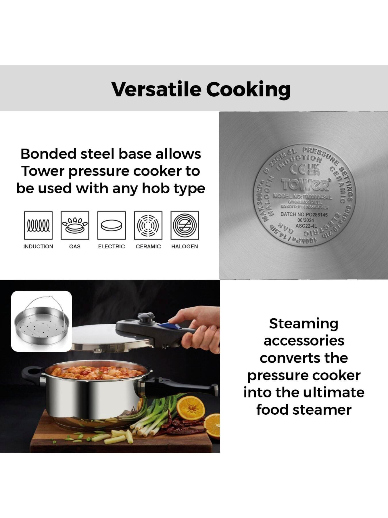 Image 5 of 7 of Tower Express Pressure Cooker, Bakelite Lid Lock, 4L, Stainless Steel