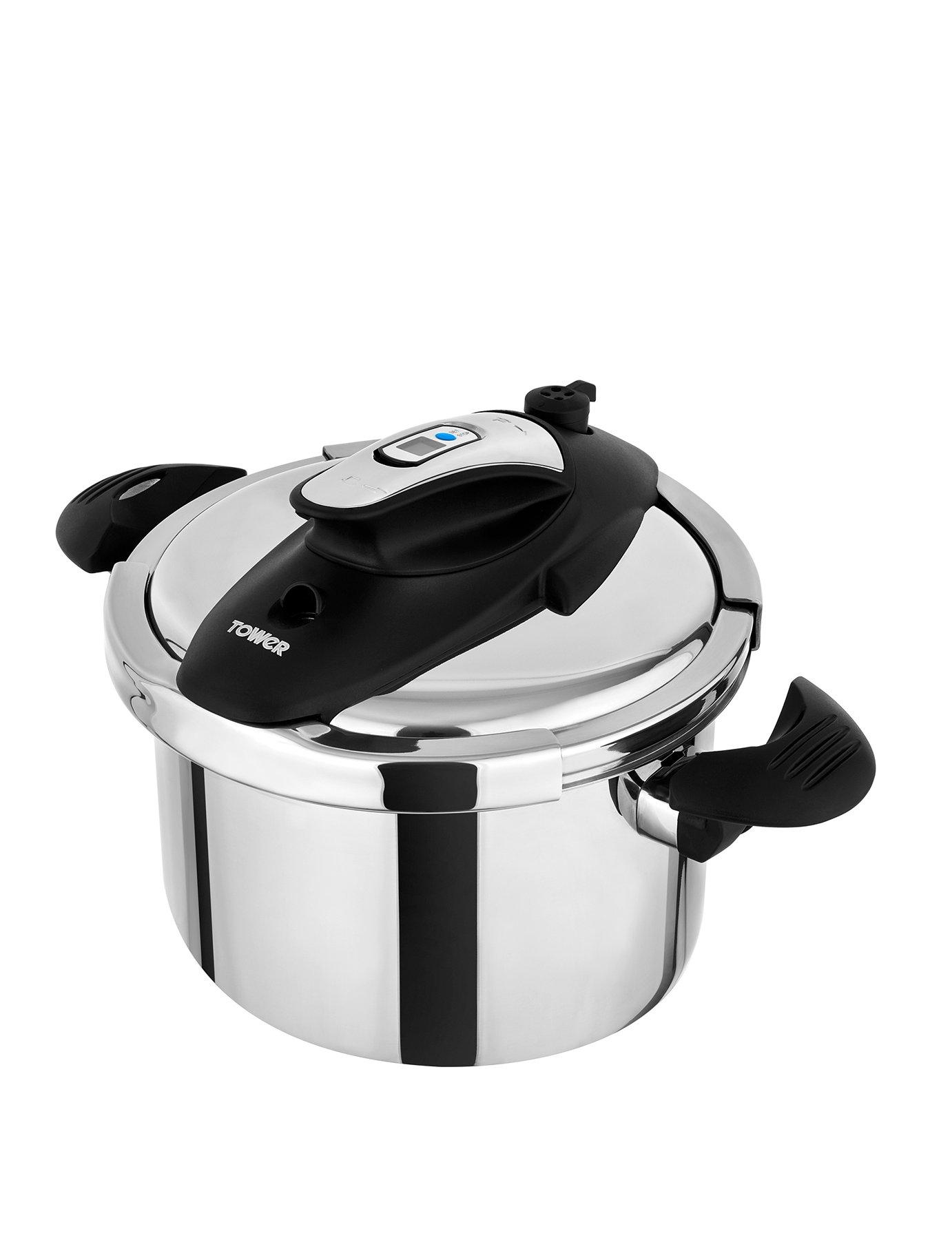 Product photograph of Tower One-touch Ultima 6l 22cm Stainless Steel Pressure Cooker from very.co.uk